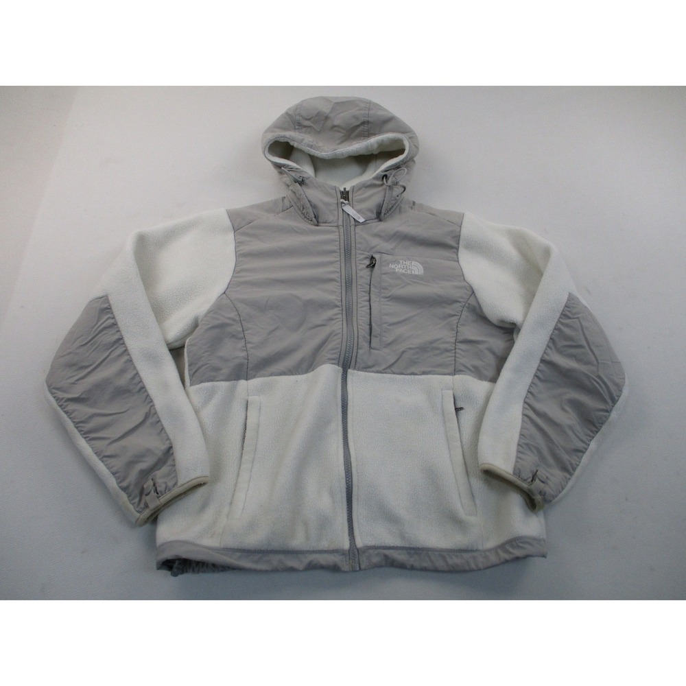 The North Face Hooded Fleece Jacket Womens Small Grey Cream Denali Polartec Zip